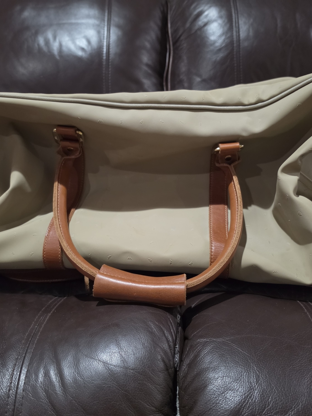 King Ranch Vintage Weekender Duffle Bag Beige Canvas Brown Leather Travel 60cm